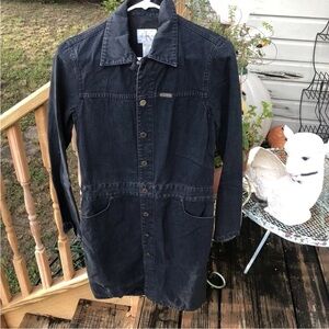 Calvin Klein Jeans Blue Denim Shirt Dress Size Small Long Sleeve Pockets Womens